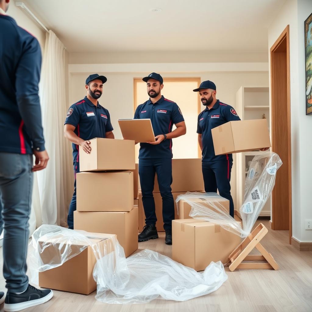Professional movers packing household goods